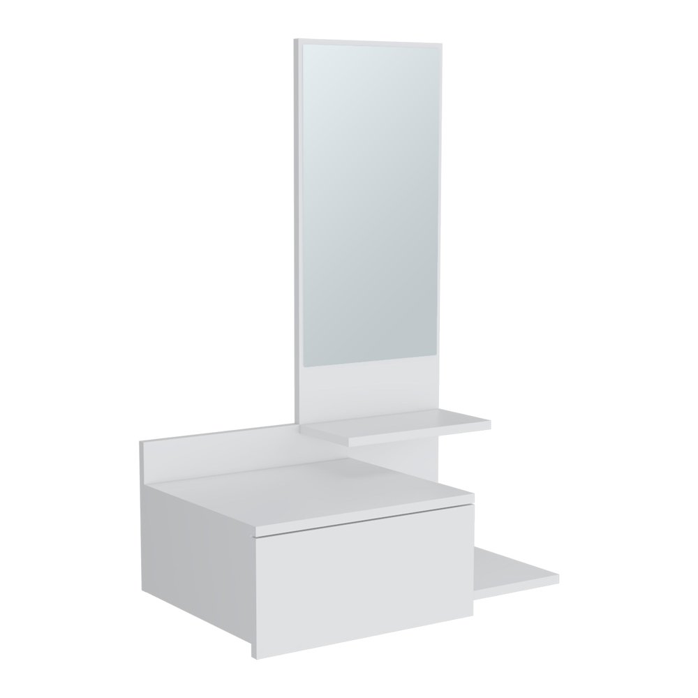 Sitka Floating Hallway Cabinet, 1 Drawer, 3 Shelves, 1 Mirror, White. Picture 1