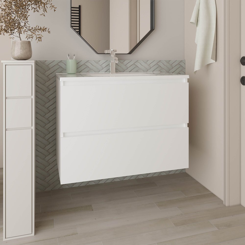 Depew Bathroom Vanity, 2 Drawers, White. Picture 7