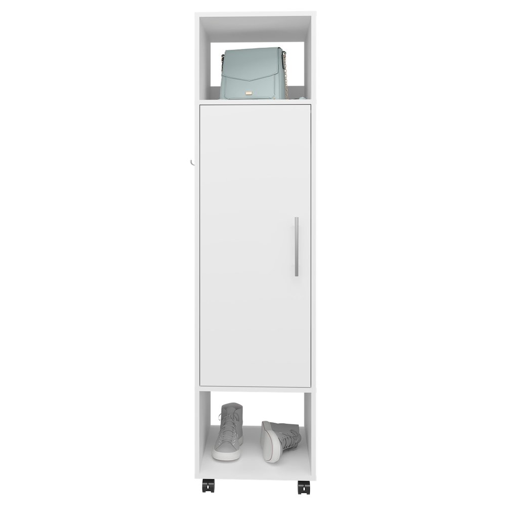 Ambler Armoire with 1 Door, 3 Shelves, and Full-Length Mirror, White. Picture 1