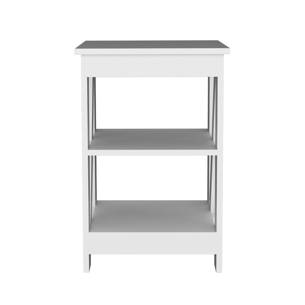 3-Tier End Table/Nightstand, Side Table for Small Space, White. Picture 1