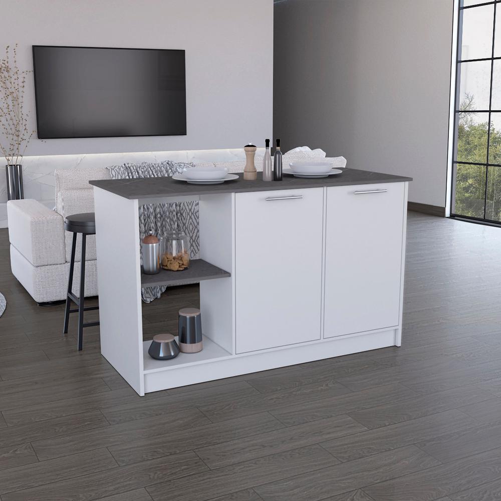 Kitchen Island with Large Countertop, Shelves and Double Door Cabinet. Picture 5