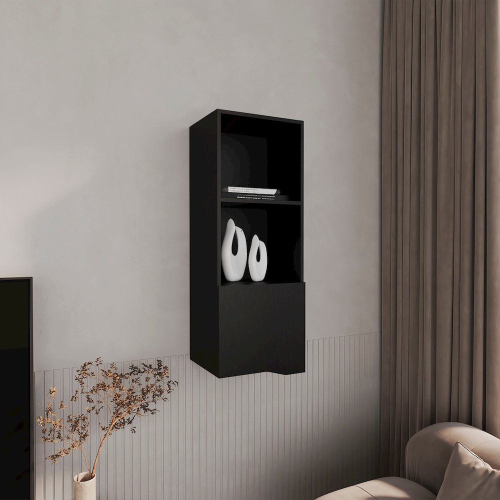 Salem Wall Cabinet with 1 Door and 3 Shelves, Black. Picture 6