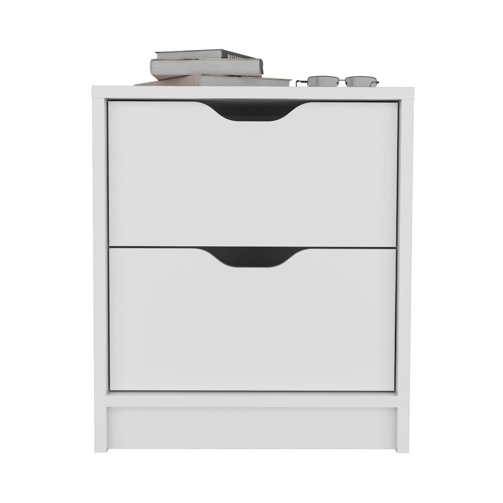 DEPOT E-SHOP Houma Double Drawer Nightstand, Bedside Table, White. Picture 2