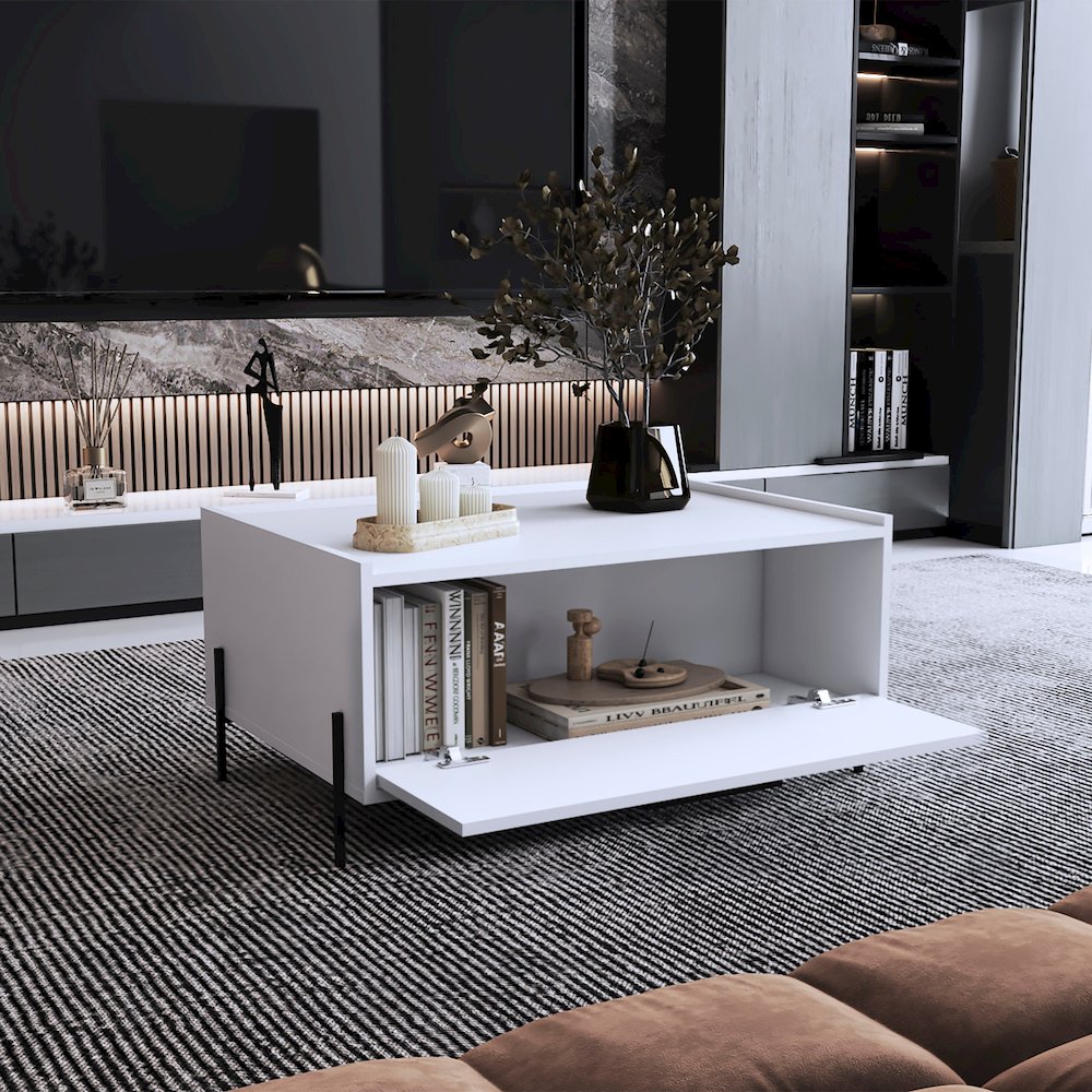 Juneau Coffee Table, 1 shelf, 4 legs, White. Picture 7