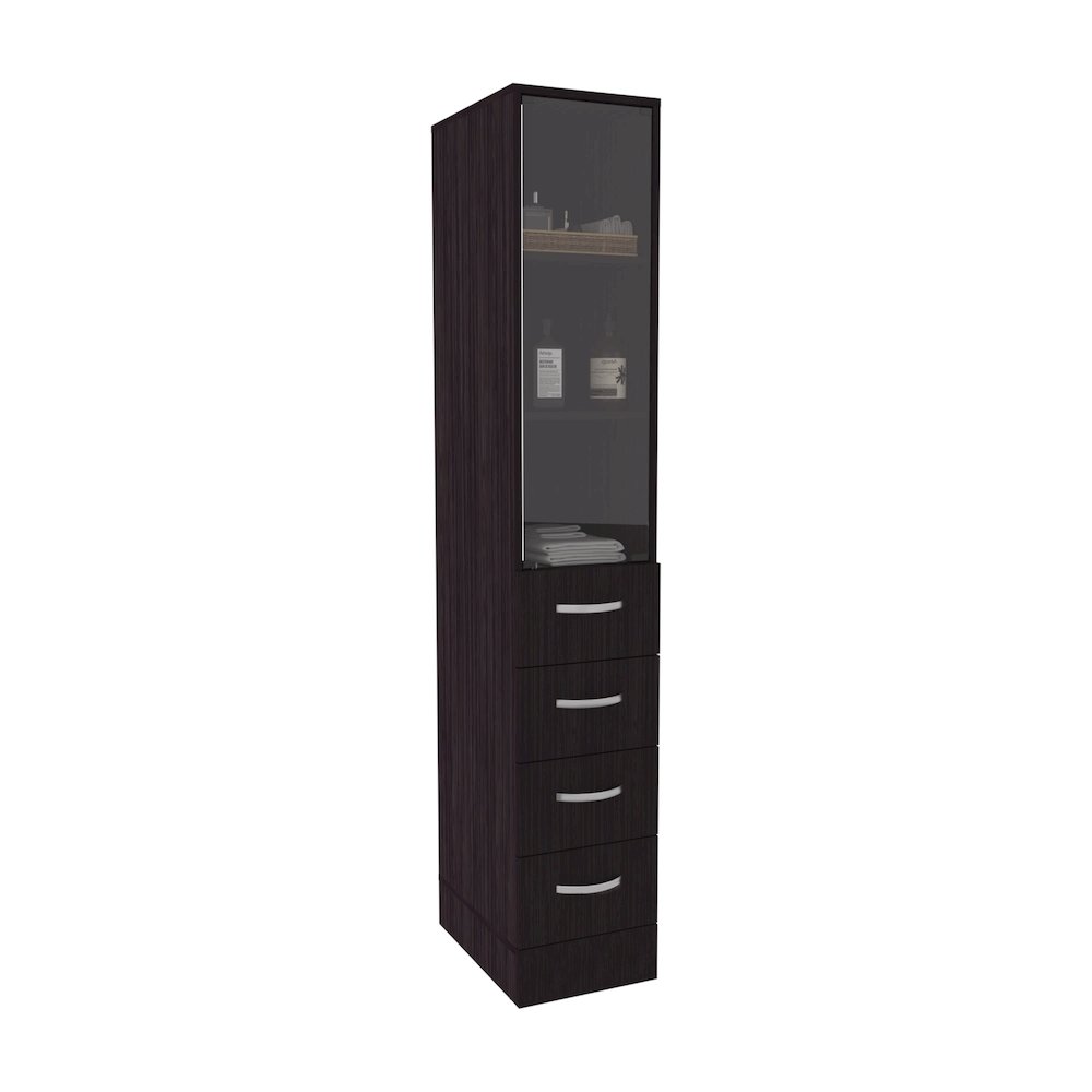 Magna Linen Cabinet, Three Shelves, Four Drawers, Black. Picture 3