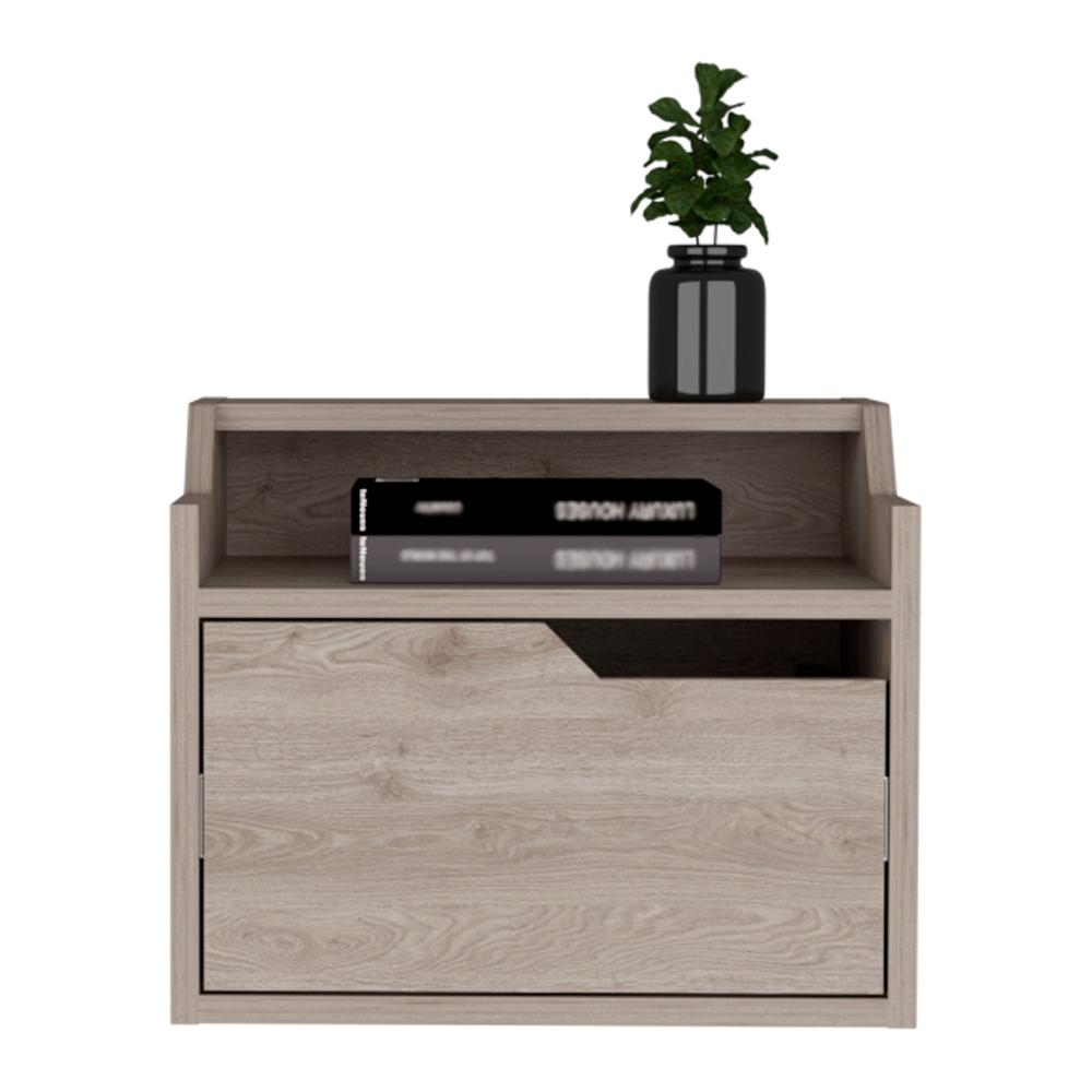 Floating Nightstand, Modern Dual-Tier Design with Spacious Single Drawer Storage. Picture 3