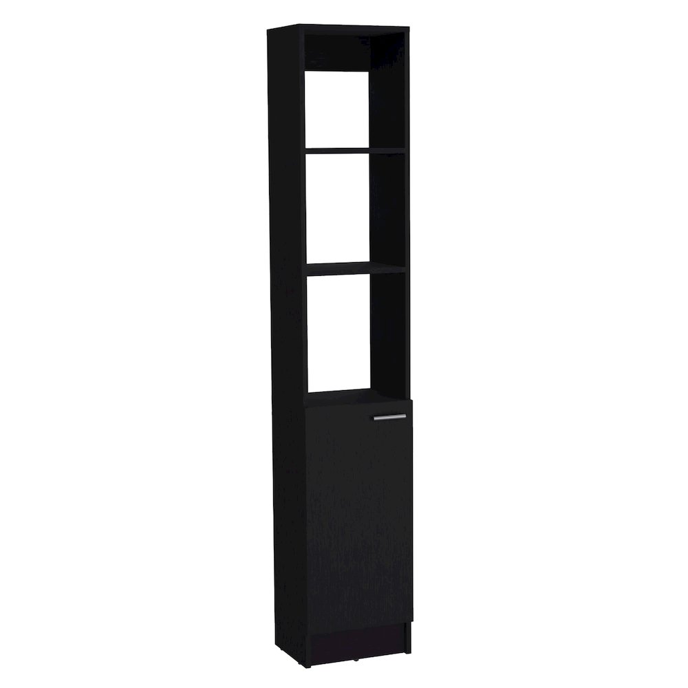 Linen Cabinet, 1 Door, 6 Shelves, Black. Picture 1