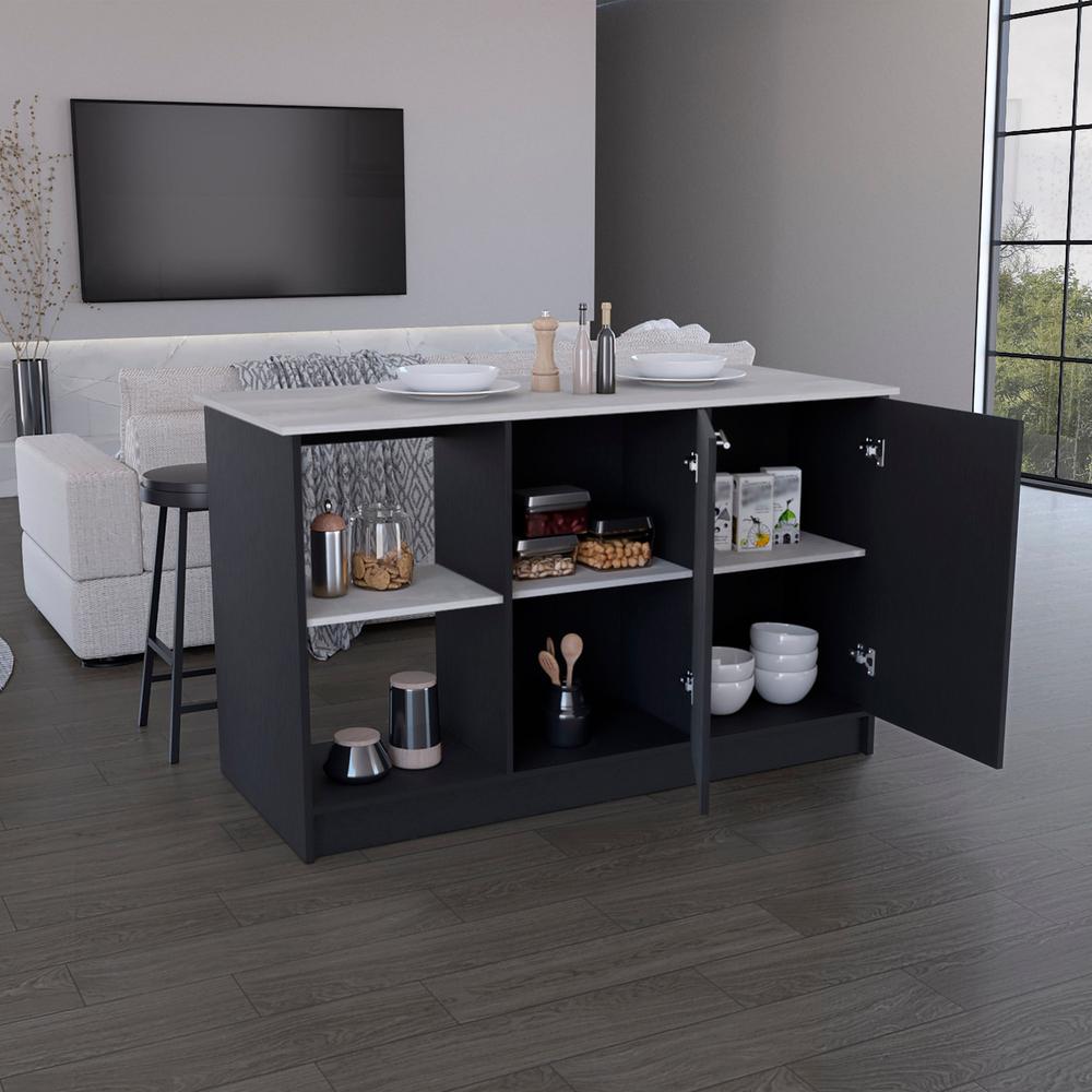 Kitchen Island with Large Countertop, Open Storage Shelves/Double Door Cabinet. Picture 6