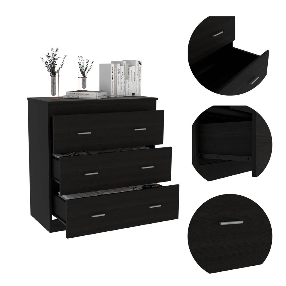 Capri Three Drawer Dresser-Black. Picture 6