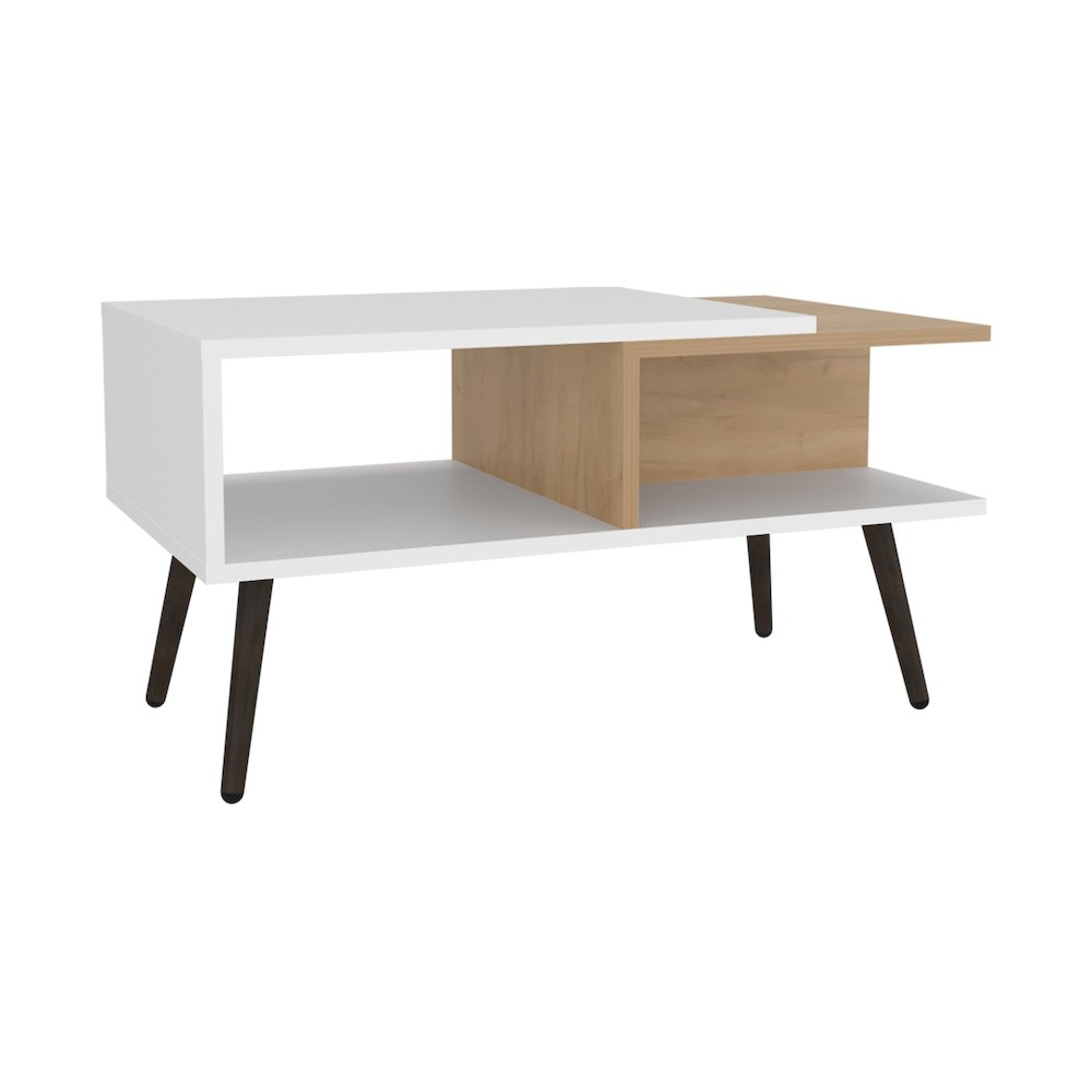 Drexel Coffee Table, 2 Shelves, White / Natural Oak. Picture 1
