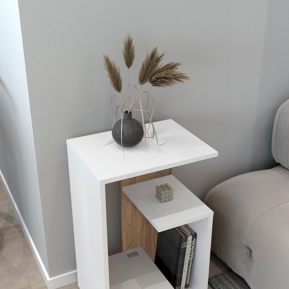 Stebbins Side Table, 2 Shelves, White Washed Oak / Natural Oak. Picture 4