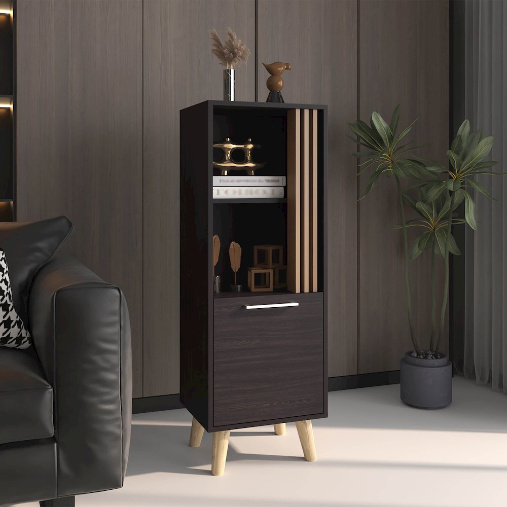 Orrin Storage Cabinet, 1 Door, 2 Shelves, Black / Natural Oak. Picture 6