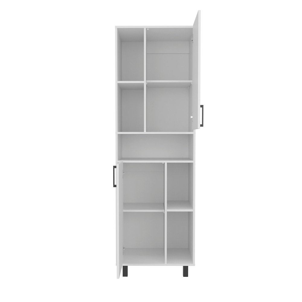 Corfu Pantry Cabinet, 2 Doors, 4 Legs, 9 Shelves, White. Picture 2