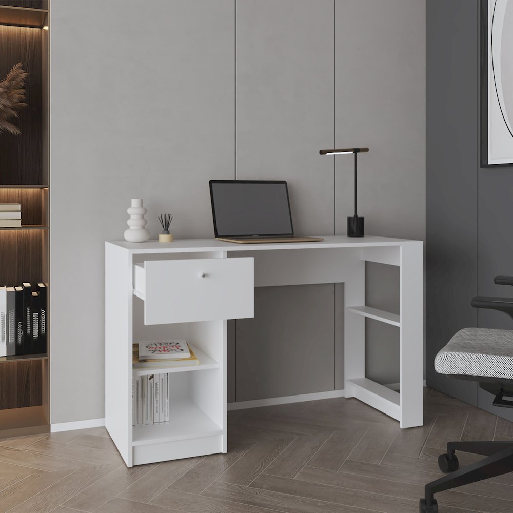 Tolsona Desk, 1 Drawer, 2 Shelves, White. Picture 7