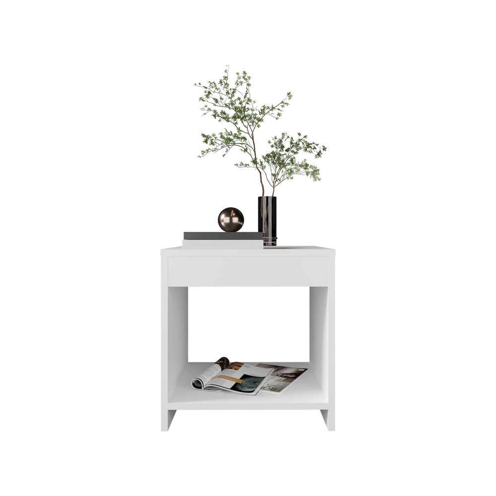 Night Table 1 spacious Shelf, White. Picture 2