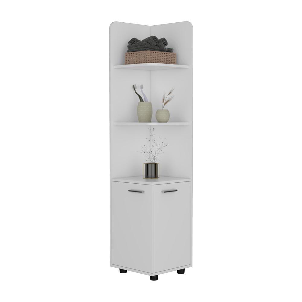 DEPOT E-SHOP Vestal Tall Corner Cabinet with 3-Tier Shelf and 2-Door, White. Picture 2