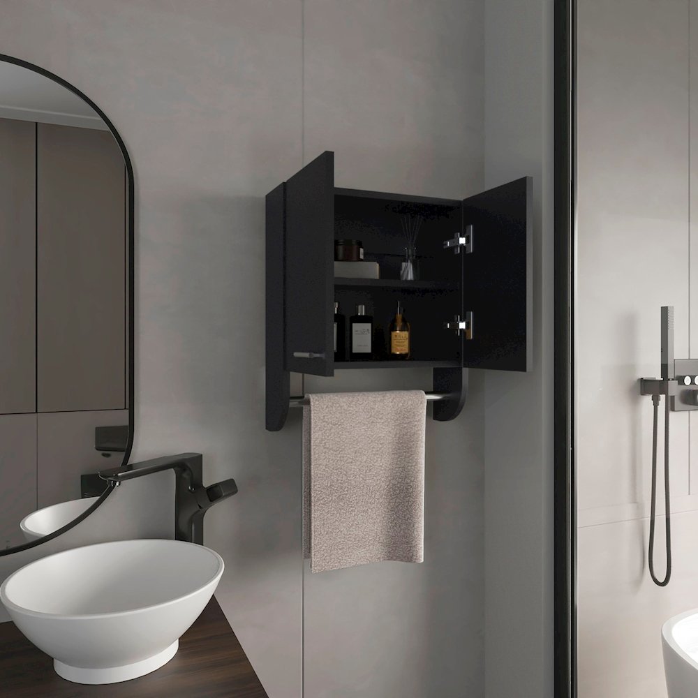 Huslia Medicine Cabinet with 2 Shelves and 2 Doors, Black Wengue. Picture 7