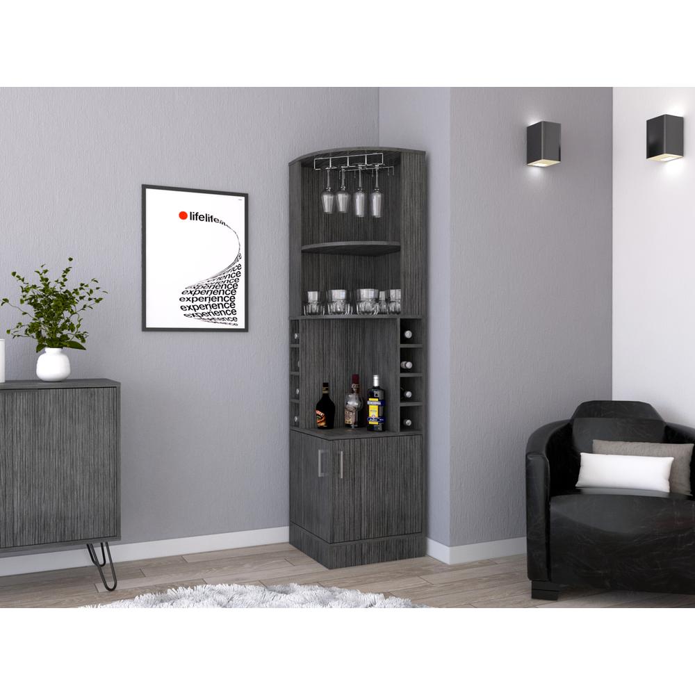 Egina Corner Bar Cabinet - Smoky Oak. Picture 5