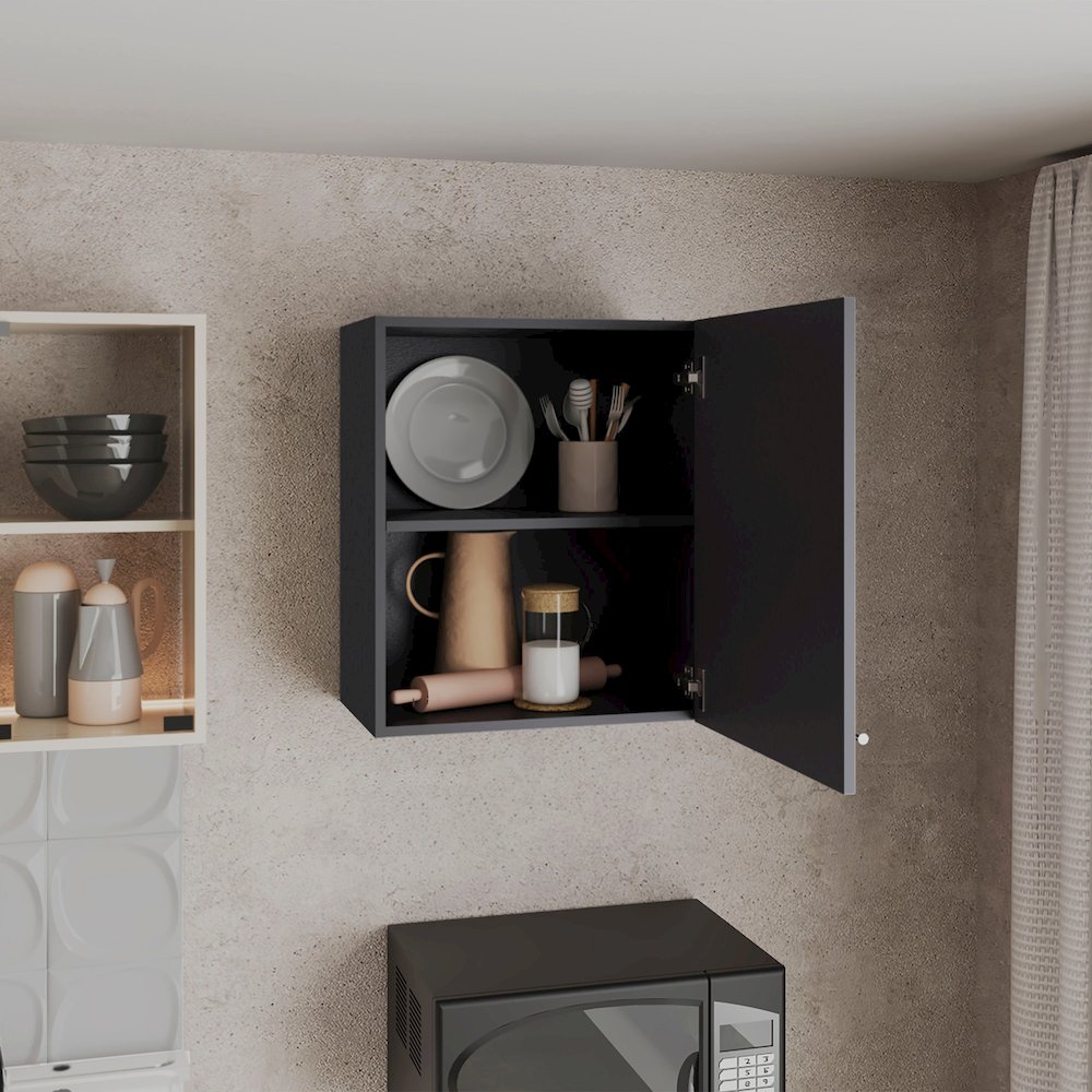 Sterling Wall Cabinet with 1 Door and 2 Shelves, Black. Picture 7