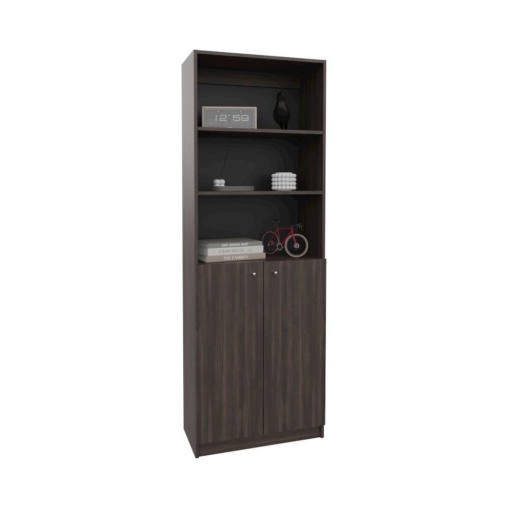 Vinton 2-Door Bookcase with Upper Shelves, Dark Walnut / Black Wengue. Picture 3