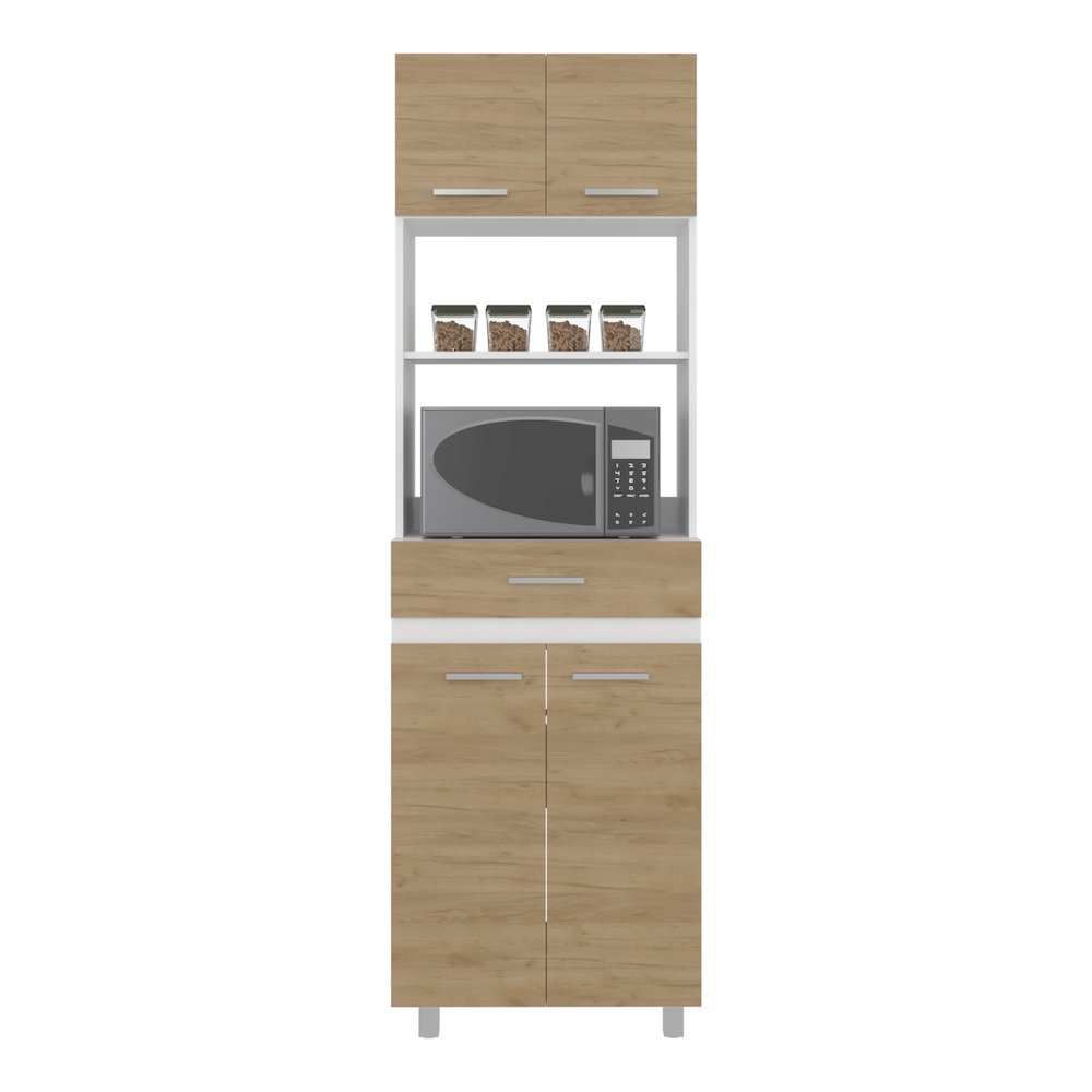 Beggs Kitchen Pantry, 4 Doors, 1 Drawer, 4 Legs, 4 Shelves, Natural Oak / White. Picture 1