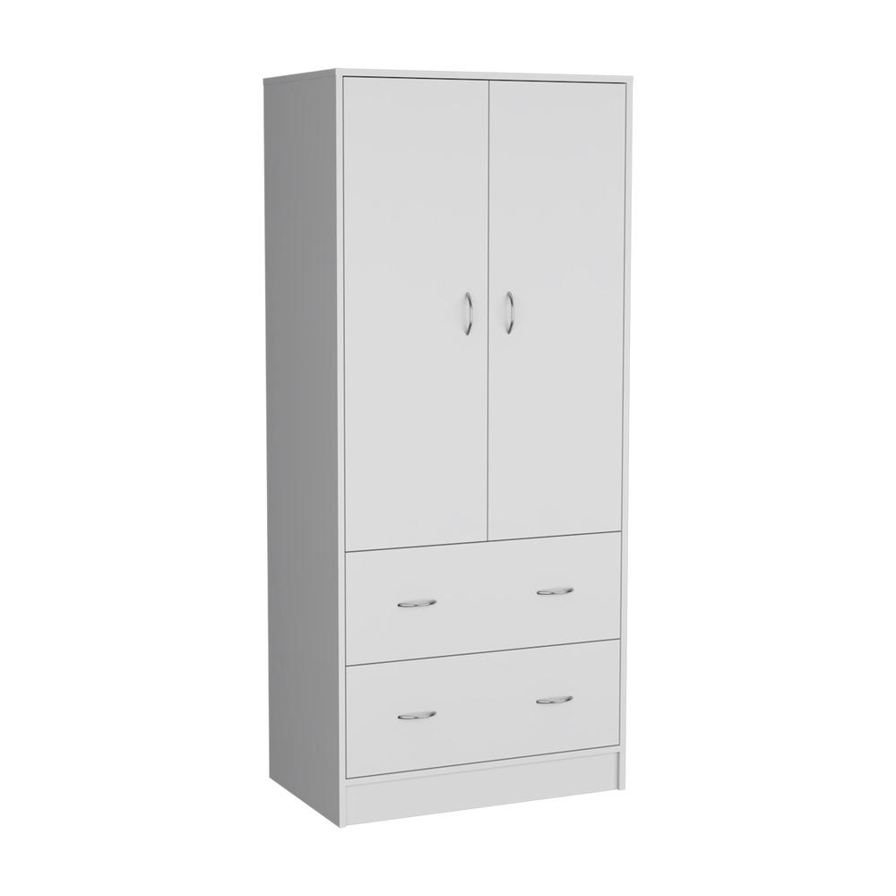 Silo 71" H Armoire with Two Doors, Two Drawers, and Hanging Rod,White. Picture 4