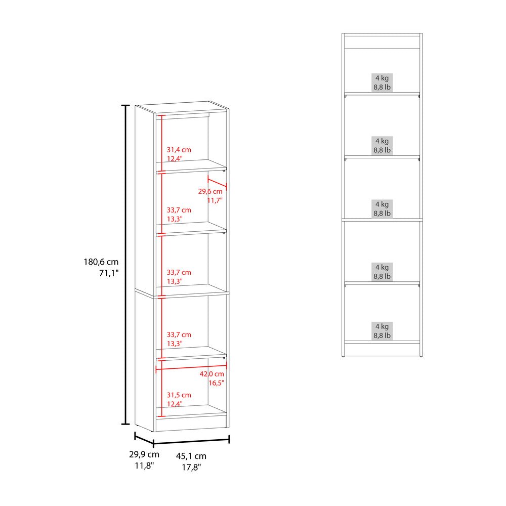 Vinton XS Bookcase Compact Bookshelf with Multiple Shelves, Natural Oak / White. Picture 4
