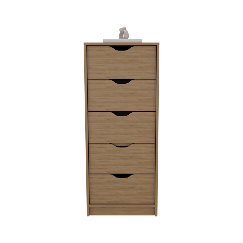 Houma 5 Drawers Narrow Dresser, Slim Storage Chest of Drawers, Natural Oak. Picture 1