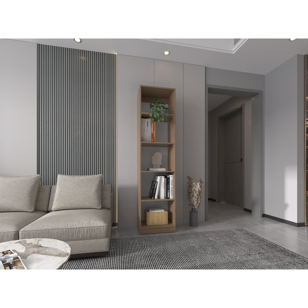 Vinton XS Bookcase Compact Bookshelf with Multiple Shelves, Natural Oak / White. Picture 5