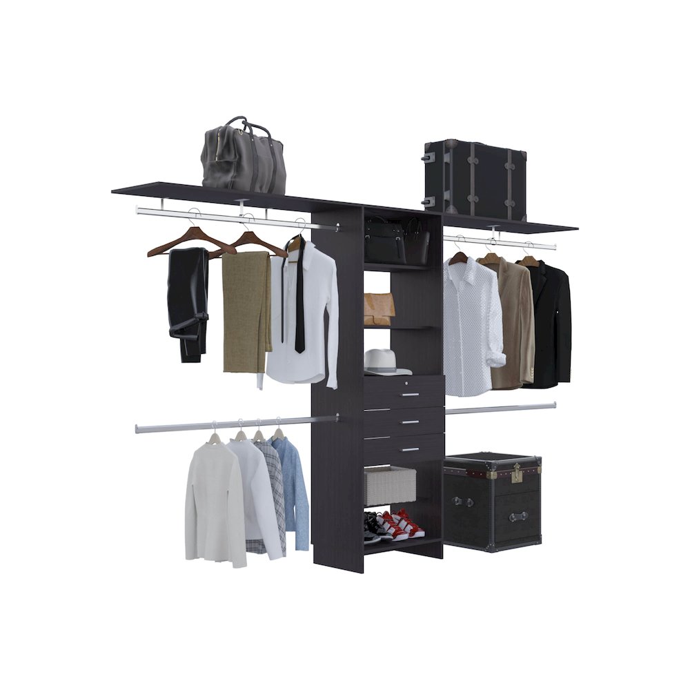 Salina Closet System, 3 Drawers, 5 Shelves, Black Wengue. Picture 3