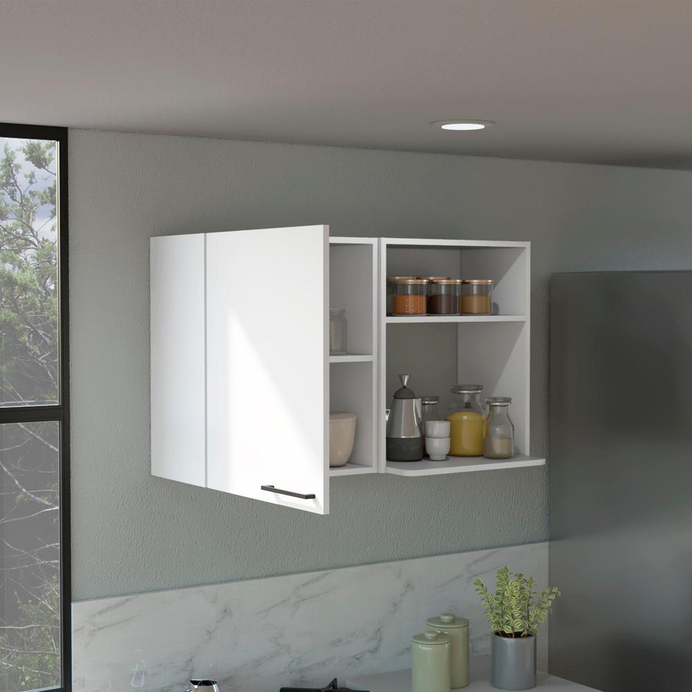 DEPOT E-SHOP Salento 2 Stackable Wall-Mounted Storage Cabinet with 2 Side Shelf, White. Picture 5