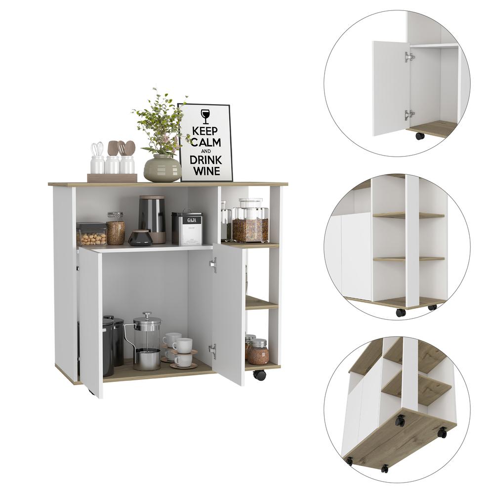 St. Thomas Kitchen Cart - Light Oak - White. Picture 3
