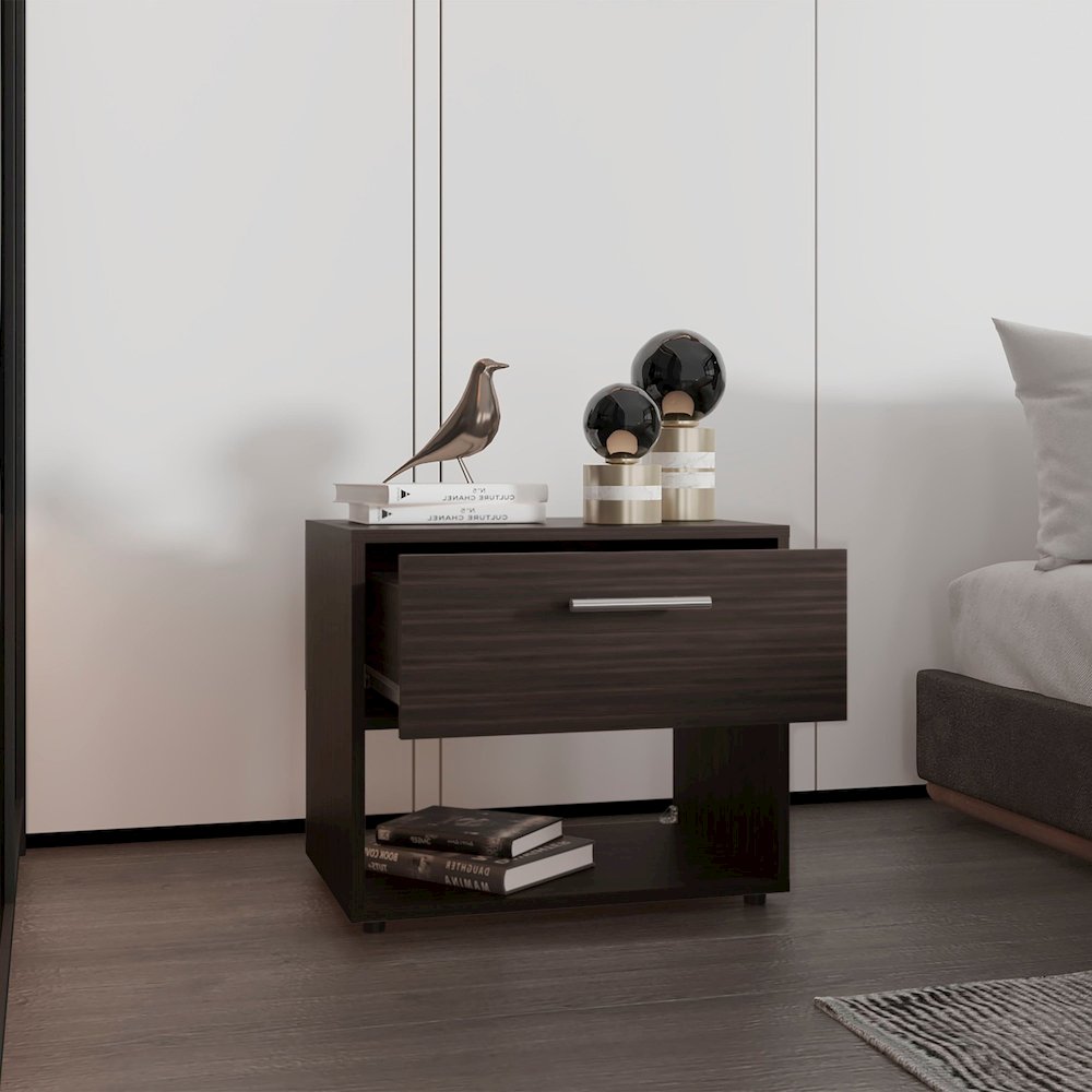 Noxen Nightstand, 1 Drawer, 1 Shelf, 4 Legs, Walnut. Picture 7