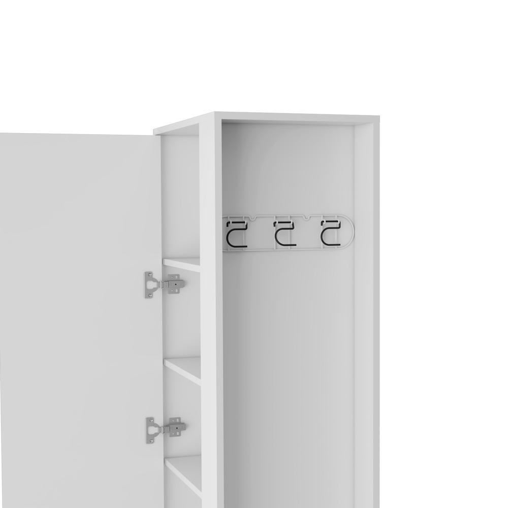 DEPOT E-SHOP Fairfield Utility Storage Cabinet with 6-Tier Shelf and Broom Hangers, White. Picture 2