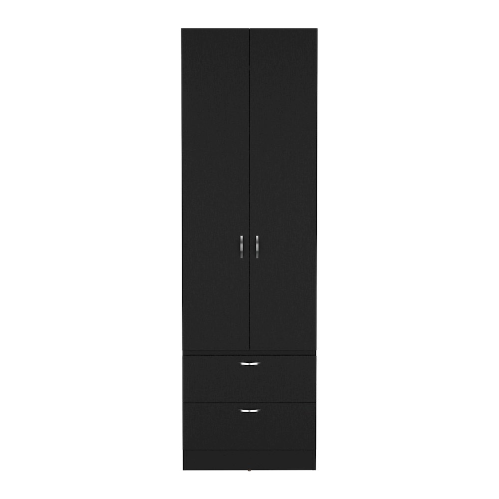Armoire Wardrove 76" H, Hanging Rod, 2 Drawers, 1 Shelf, Black. Picture 1