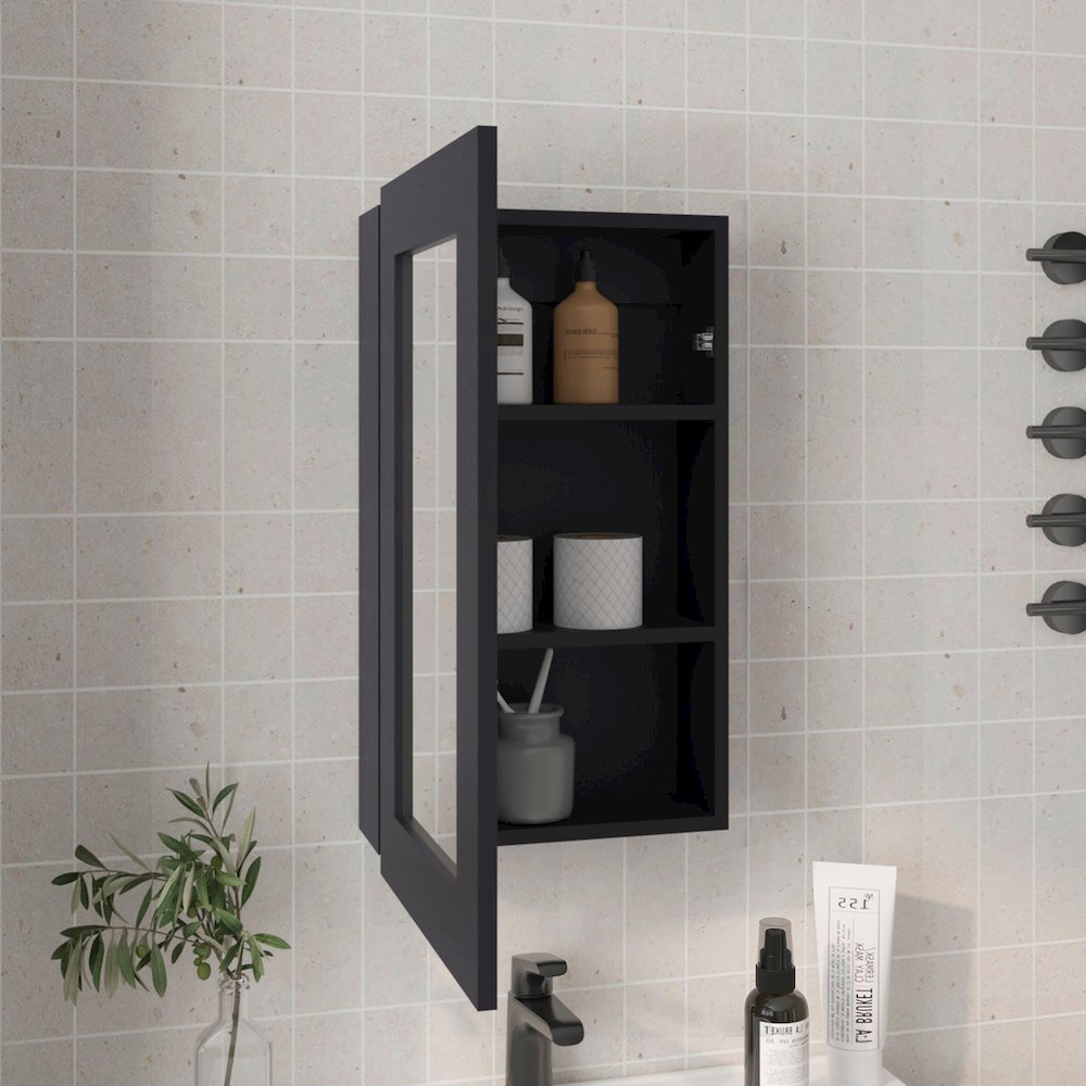 Kiana Medicine Cabinet, 1 Door, 3 Shelves, 25.70" H, 1 Mirror, Black Wengue. Picture 7
