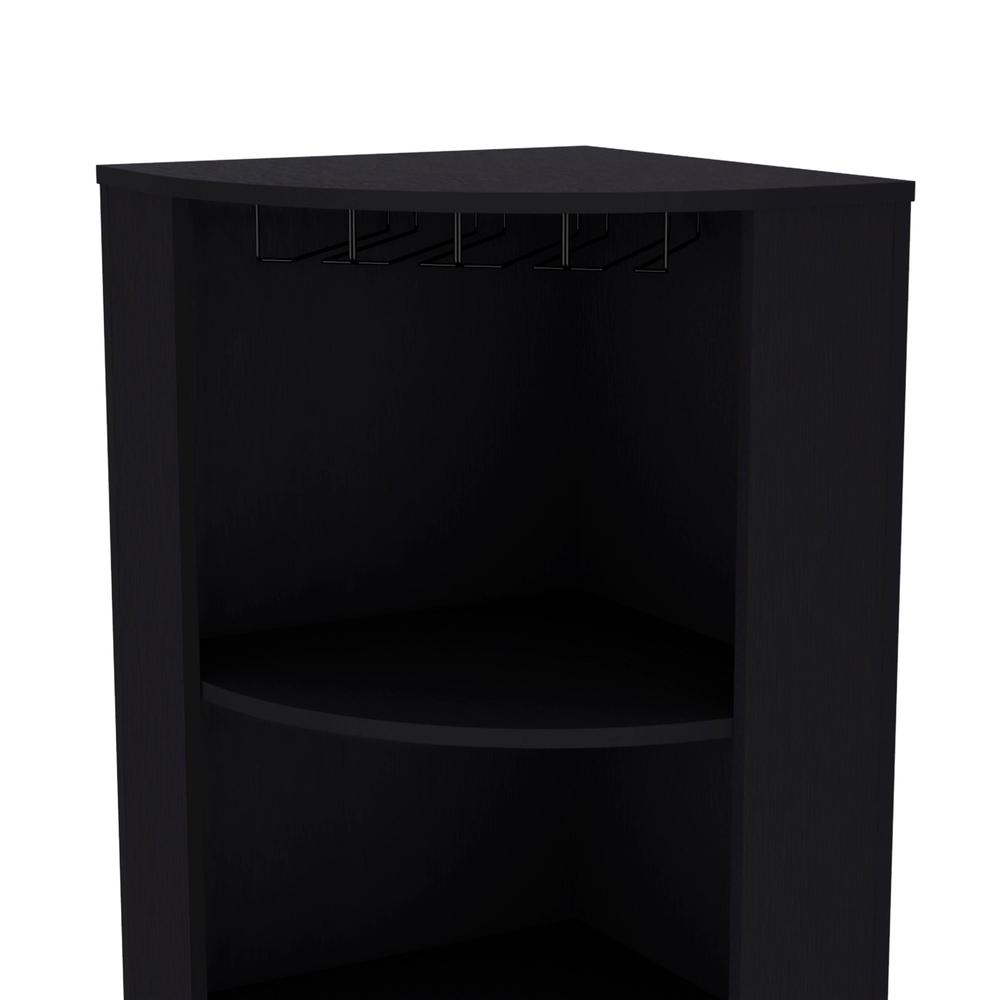 71" Corner Bar Cabinet with Five Shelves, Eight Bottle Cubbies and Stemware. Picture 4