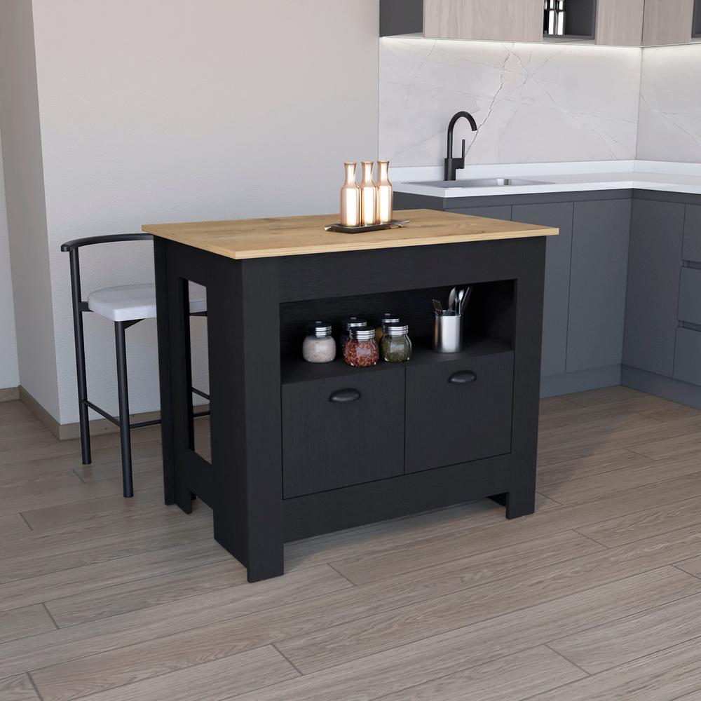 Floyd 35" H Kitchen Island, whit  2 doors, 3 shelves, Black/Macadamia,. Picture 6