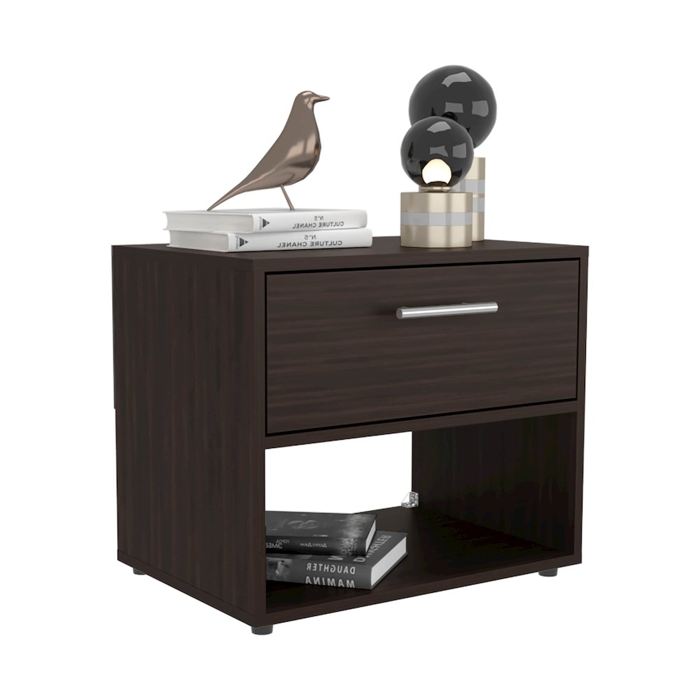 Noxen Nightstand, 1 Drawer, 1 Shelf, 4 Legs, Walnut. Picture 3
