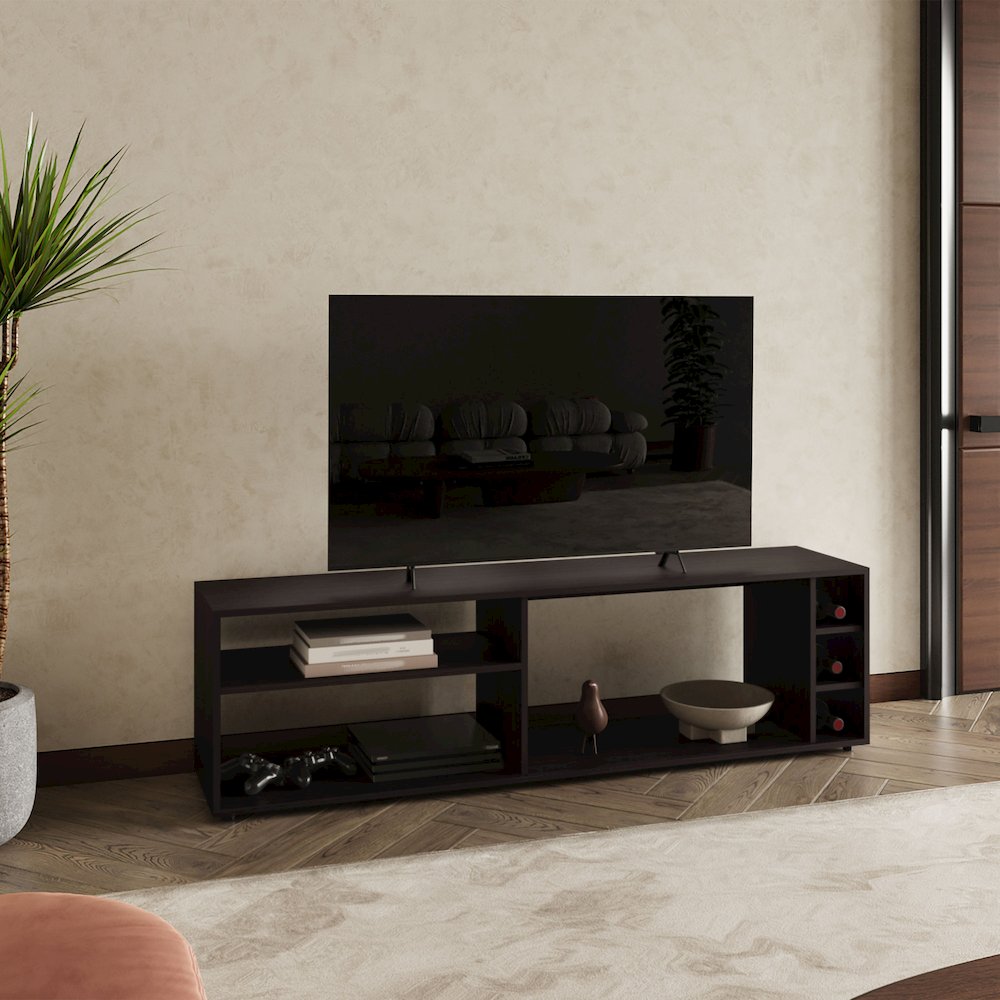 Weir Tv Stand, 6 Shelves, 60" TV Capacity, Black Wengue. Picture 5