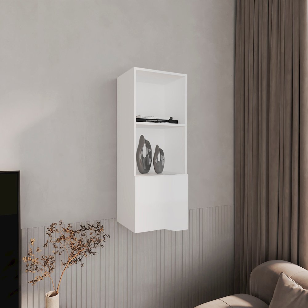 Salem Wall Cabinet with 1 Door and 3 Shelves, White. Picture 6