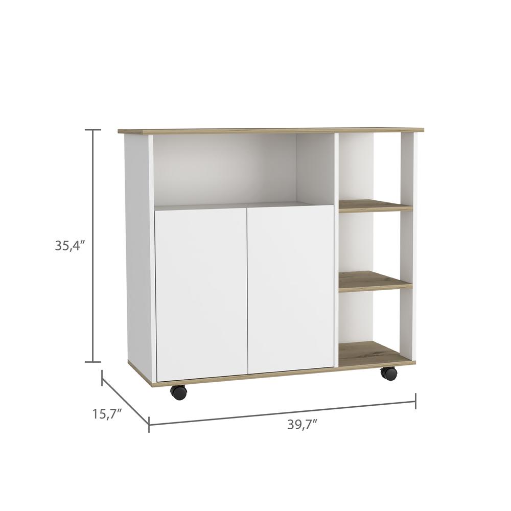 St. Thomas Kitchen Cart - Light Oak - White. Picture 2