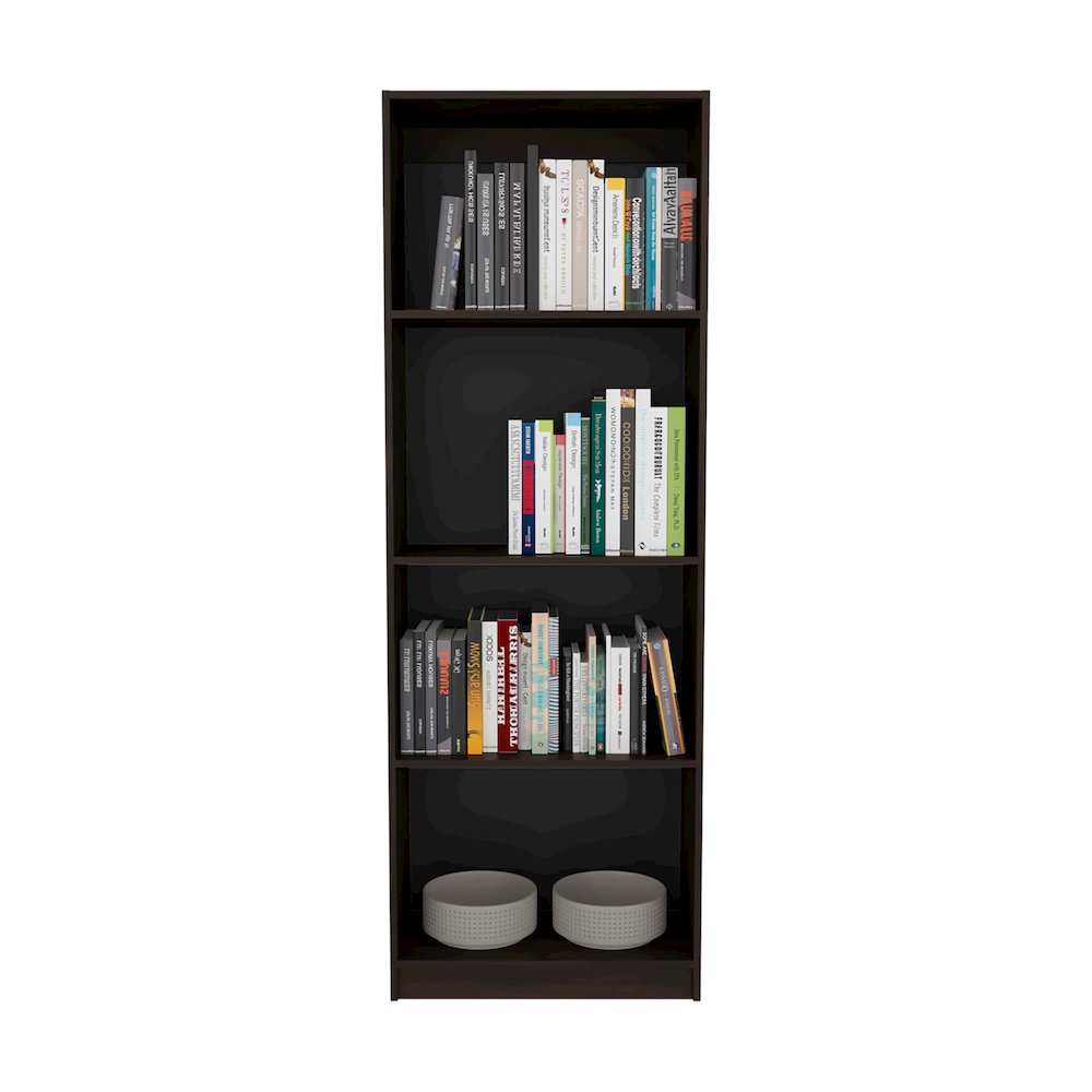 Vinton Bookcase with Spacious Tier-Shelving Design, Dark Walnut / Black Wengue. Picture 1