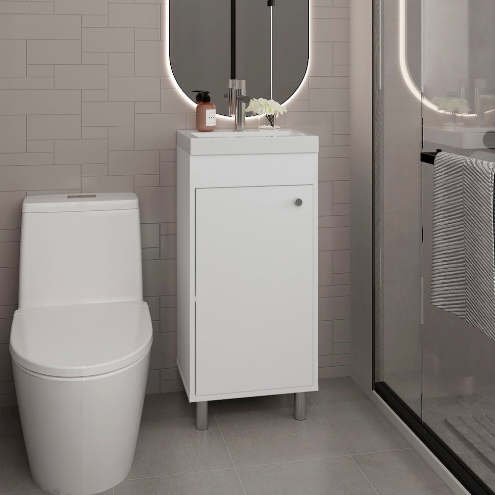 Valdez Bathroom Vanity, 1 Door, 4 Legs, 2 Shelves, White. Picture 6