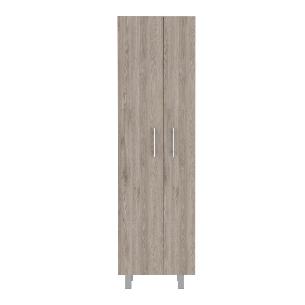 DEPOT E-SHOP Bacoa Cleaning Cabinet, Five Shelves, Two-Door Cabinet, Four Legs- Light Grey/White. For Kitchen Room. Picture 1
