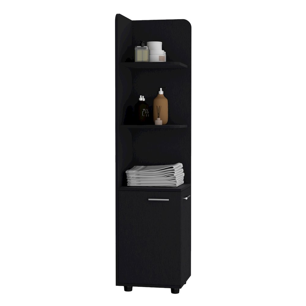 62H" Tall Corner Cabinet with 3-Tier Shelf and 2-Door, Black. Picture 3