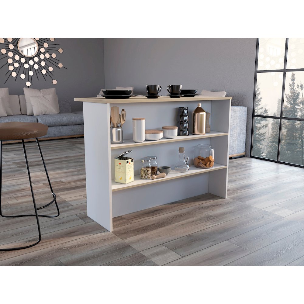 Britton kitchen Island with Two-Tier Storage Shelf and Ample Workstation. Picture 6