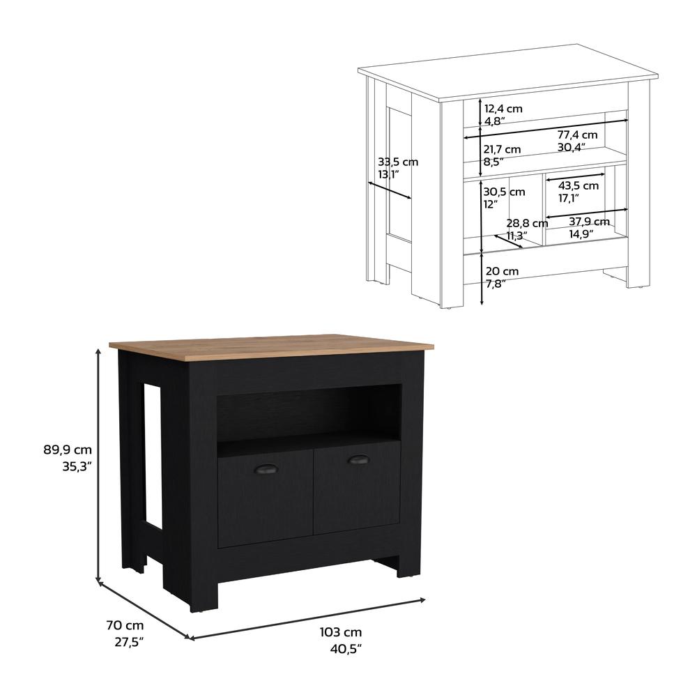 Floyd 35" H Kitchen Island, whit  2 doors, 3 shelves, Black/Macadamia,. Picture 5