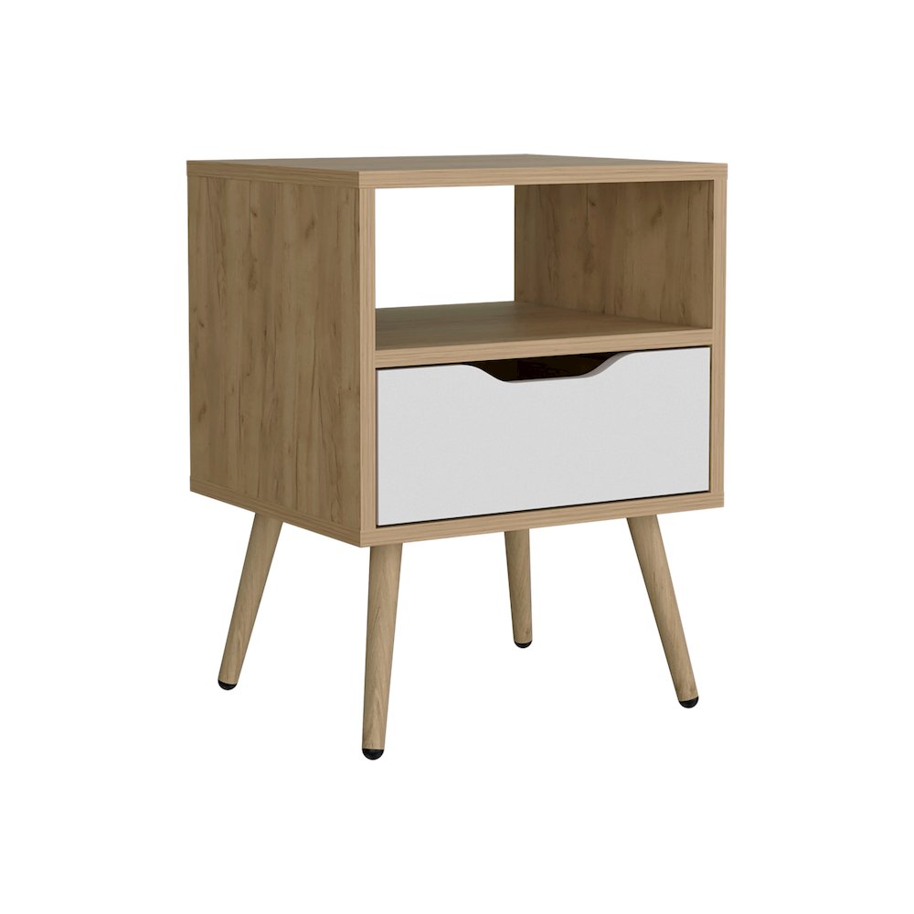 Speers Nightstand, 1 Drawer, 1 Shelf, Natural Oak / White. Picture 4