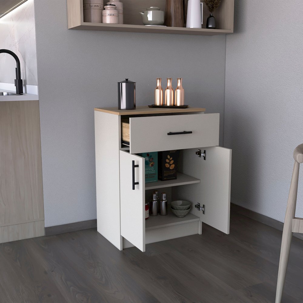 Pantry Organizer Cabinet 33" H, Two Doors, Ivory / Natural Oak. Picture 5